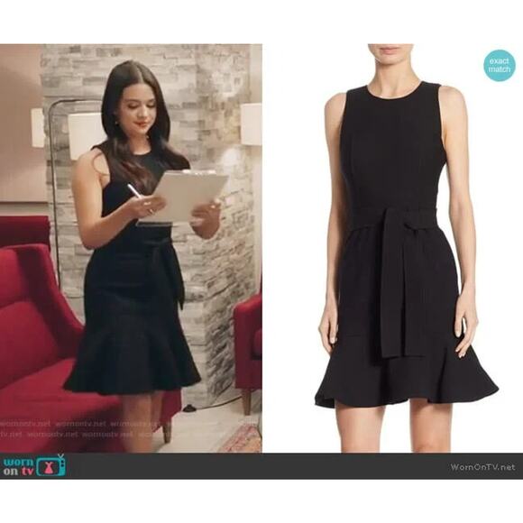 Cinq a Sept Nofina Sleeveless Black Dress Mini Flare Round Neck Ruffle Hem 4 S - Picture 1 of 5